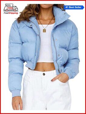 ✨Gihuo Cropped Puffer Jacket Quilted Bubble Coat